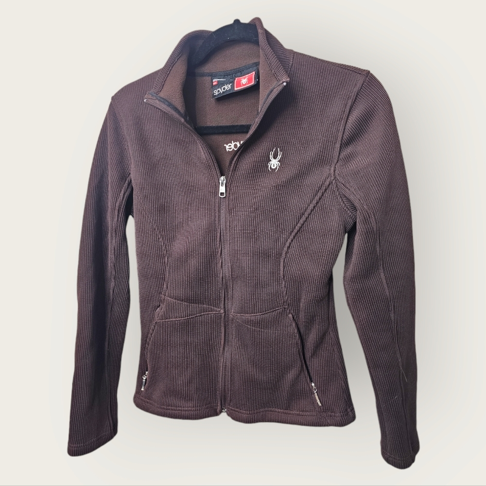 Spyder Knit Zip Up Athletic Performance Jacket Brown Women's Size Medium